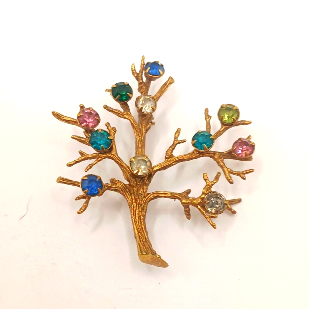 Vintage SARAH COVENTRY Crystal Rhinestone Gems Tree Of Life Brooch, Pin